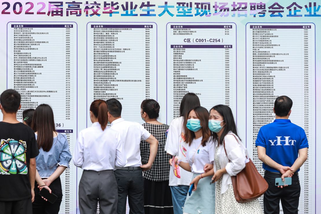 University graduates attend a job fair on June 23, 2022 in Zunyi, Guizhou Province of China.