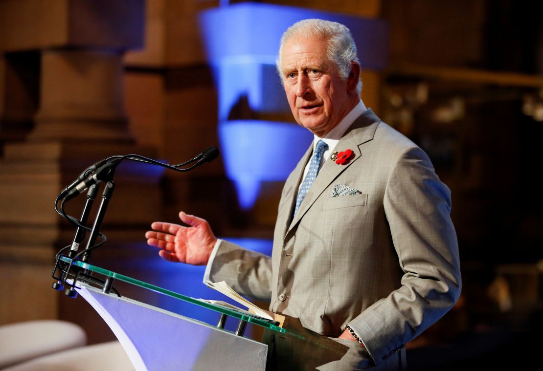 Then-Prince Charles speaks at an event on the sidelines of COP26 last November in Glasgow, Scotland.