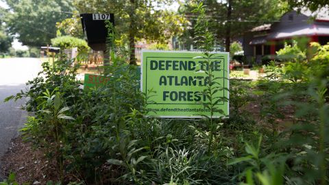 A sign against the planned police development is seen in Atlanta on July 22, 2022.