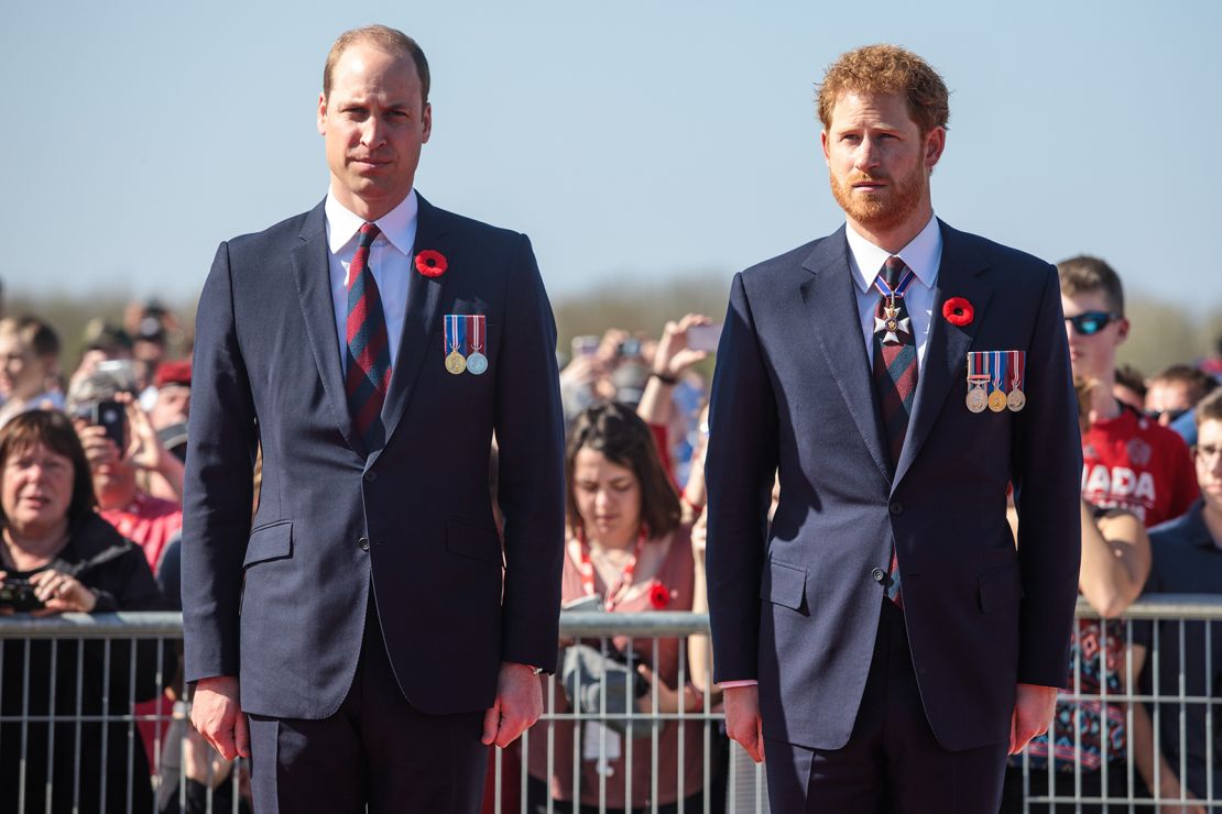 Prince William and Prince Harry arrive at the Canadian National Vimy Memorial  in Vimy, France on April 9, 2017.