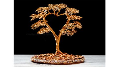 ElysianArtisanCA Handmade Copper Wire Heart Bonsai Tree Sculpture
