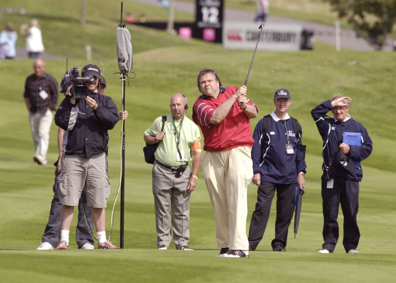 <strong>Meat Loaf:</strong> Flying down the fairway Like a Bat Out of Hell, the rock front-man has played several celebrity golf events, including the televised, Ryder Cup-style All Star Cup at Celtic Manor, Wales in 2006, where his American side suffered defeat to Team Europe [pictured].