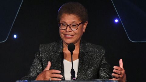  U.S. Rep. Karen Bass speaks onstage during the NHMC 2022 Impact Awards Gala on September 9, 2022 in Beverly Hills, California. (Photo by JC Olivera/Getty Images for National Hispanic Media Coalition)