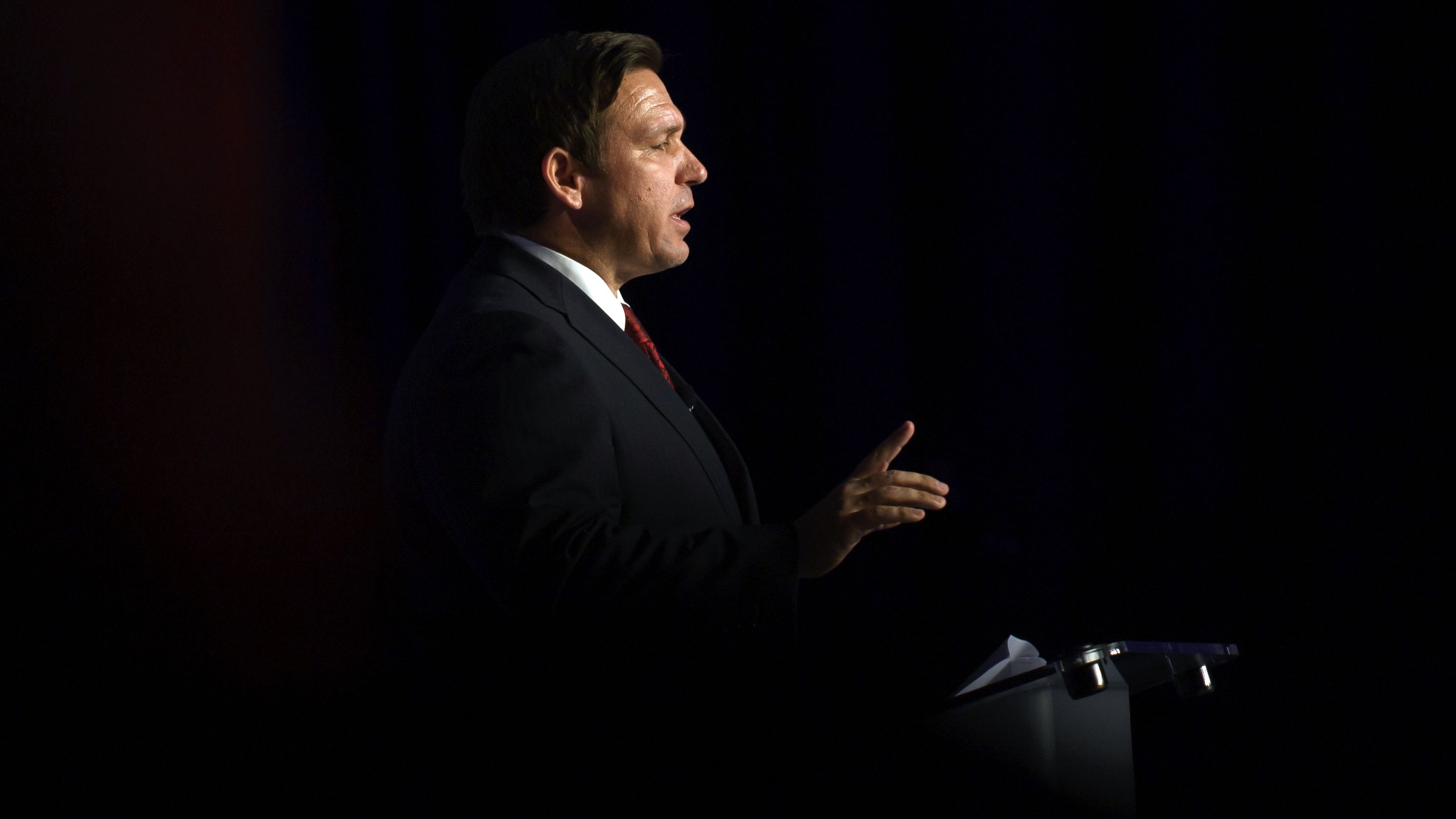 Florida Gov. Ron DeSantis speaks at a rally in Pittsburgh in support of Pennsylvania GOP gubernatorial candidate Doug Mastriano on August 19, 2022.