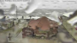 This image provided by the Nome Convention and Visitors Bureau shows a view from a web cam in Nome, Alaska, Friday, Sept. 16, 2022. Much of Alaska's western coast could see flooding and high winds as the remnants of Typhoon Merbok moved into the Bering Sea region. The National Weather Service says some locations could experience the worst coastal flooding in 50 years. (Nome Convention and Visitors Bureau via AP)