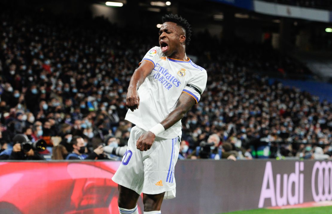 Vinicius Jr. celebrates scoring against Deportivo Alaves earlier this year. 