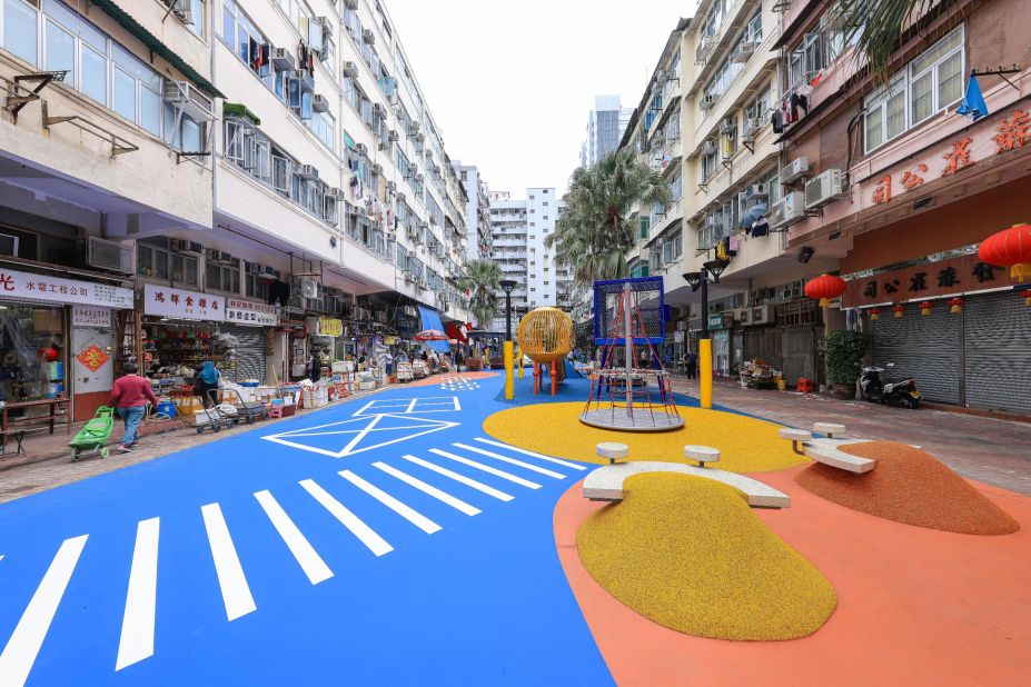 The designers conducted feedback sessions with people who live around the park. Local children got involved too, suggesting games to be printed on the ground as well as the shape and size of playground structures.