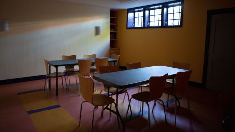 Inside St. Andrew's Parish House, where the migrants slept for two nights in the basement. 