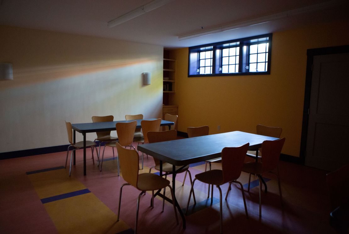 Inside St. Andrew's Parish House, where the migrants slept for two nights in the basement. 