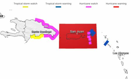 Watches and warnings are posted for locations in the storm's path.