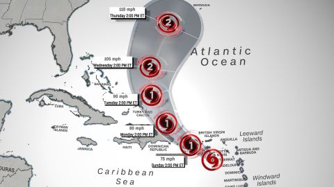Fiona's current forecast storm track across the Atlantic.