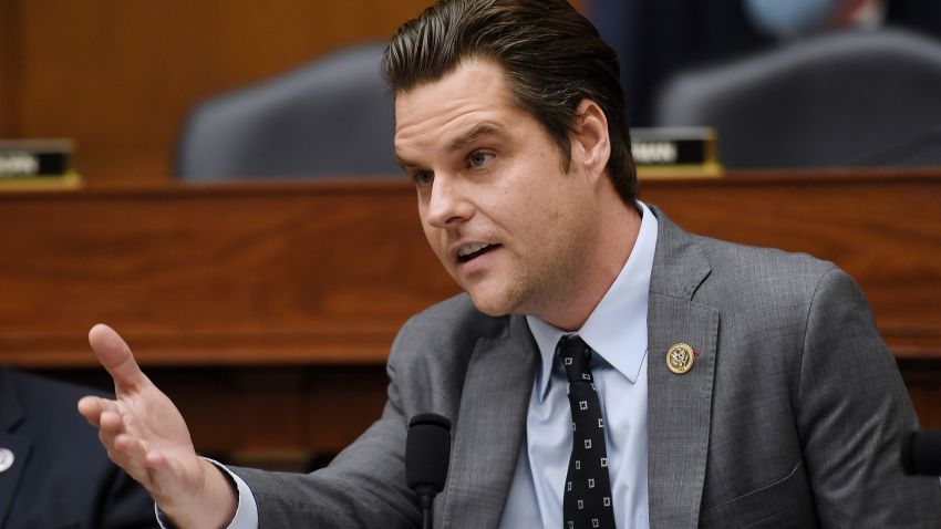 Rep. Matt Gaetz, R-Fla., speaks during the House Armed Services Committee hearing on the conclusion of military operations in Afghanistan, Wednesday, Sept. 29, 2021, on Capitol Hill in Washington. (Olivier Douliery/Pool via AP)