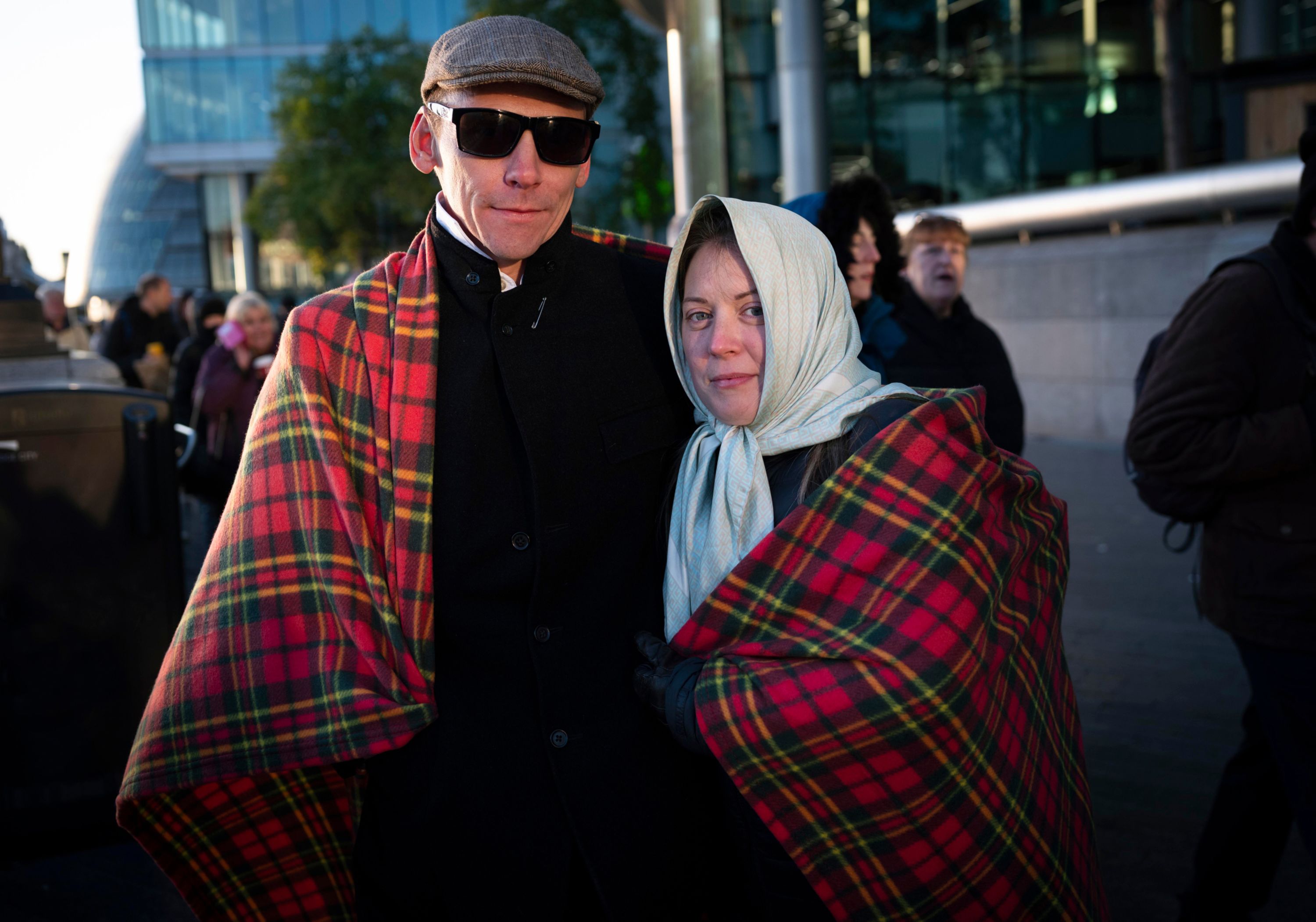 Richard and Emma Hawkins came to London from Nottingham, England, to pay their respects to Queen Elizabeth II. "It's historic," Emma said. "One minute we've been happy and the next (the line) feels like never ending."