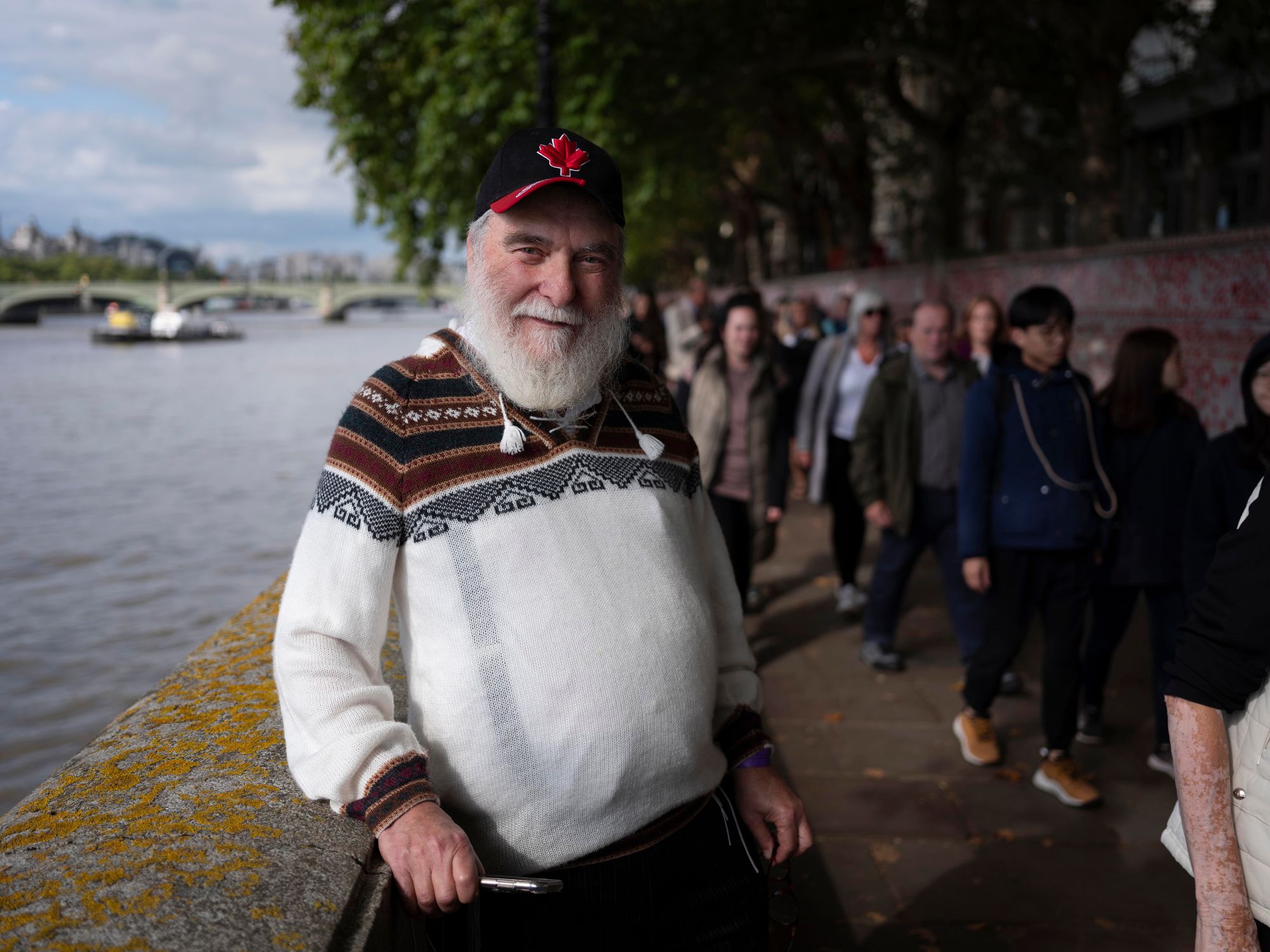 Pesach Nussbaum is visiting from Montreal, Canada. He has family in London and was there ahead of Rosh Hashanah, which marks the Jewish New Year. "To tell you the truth, I was on a two-hour walking tour and I saw The Queue so I joined it," he said.