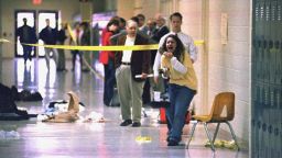 A Heath High School student screams at seeing the scene of a shooting at the school, Monday, Dec. 1, 1997, which left three students dead and five wounded. A 14 year-old freshman who hung out with atheists and taunted Christians calmly drew a handgun in a crowded school lobby Monday and shot eight fellow students just finishing an informal prayer meeting.(AP Photo/The Paducah Sun/Steve Nagy)