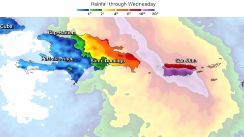 Rainfall accumulation from Tropical Storm Fiona is forecast.