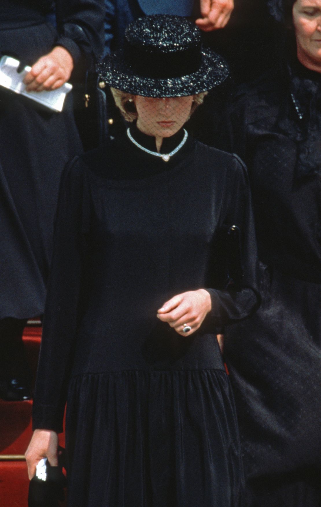 Diana, Princess of Wales, at the funeral of Princess Grace of Monaco on September 18, 1982.