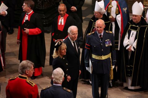 US President Joe Biden and first lady Jill Biden arrive at Westminster Abbey for the funeral.
