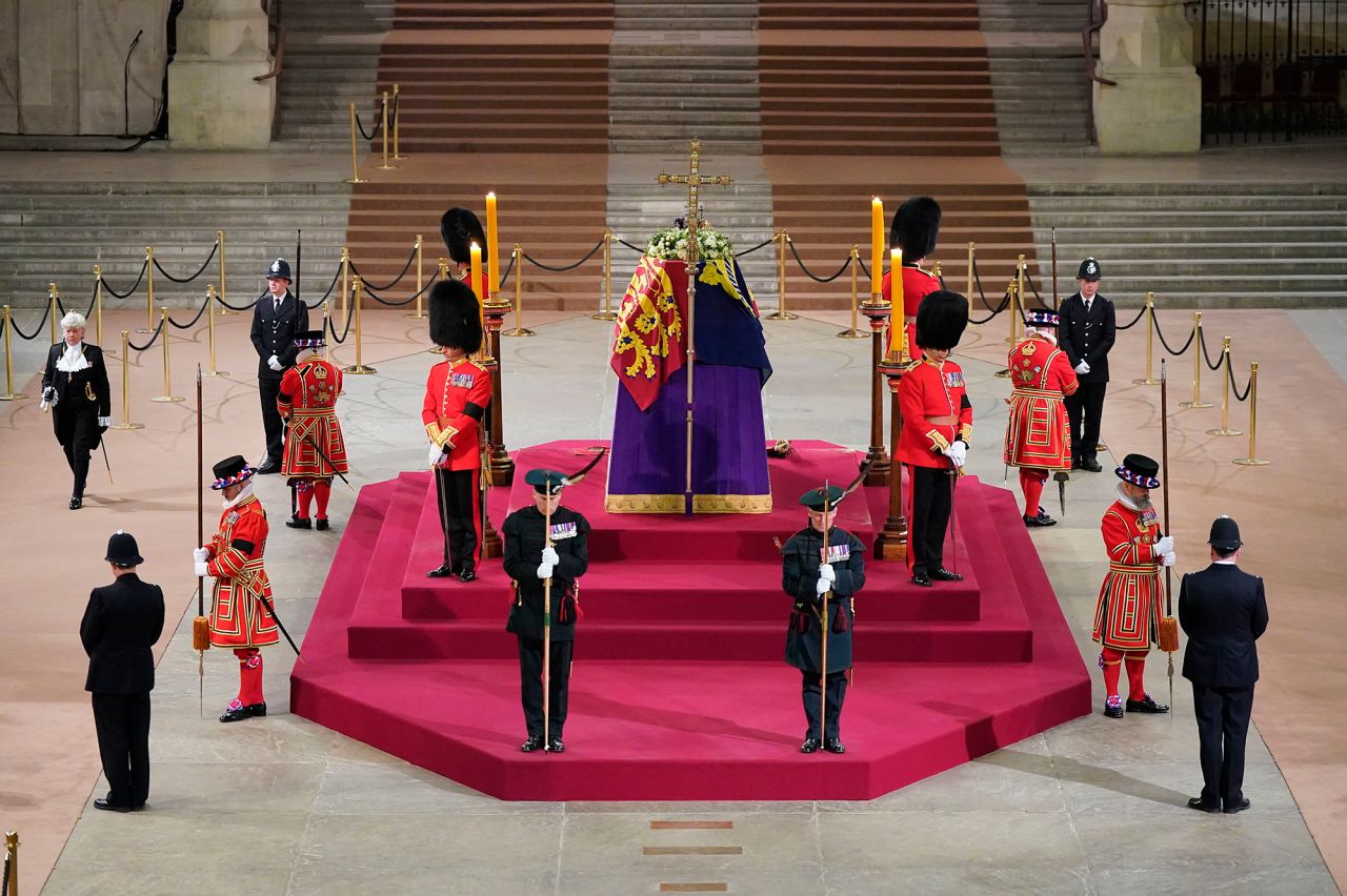 The Queen's coffin lies in state early on Monday. Mourners were able to visit Westminster Hall and pay their respects over the last few days.