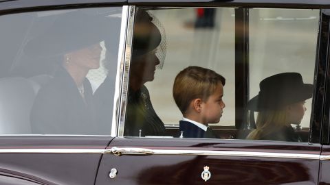 Britain's Catherine, Princess of Wales, Camilla, Queen Consort, Prince George and Princess Charlotte arrive at the abbey.