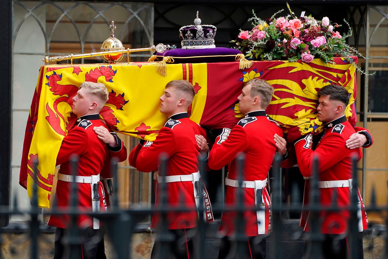 Pallbearers carry the Queen's coffin during her funeral.