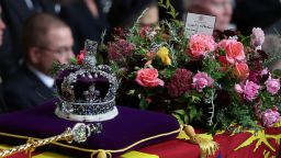Britain's Queen Elizabeth's coffin is carried on the day of the state funeral and burial of Britain's Queen Elizabeth, at Westminster Abbey in London, Britain, September 19, 2022.   REUTERS/Phil Noble/Pool