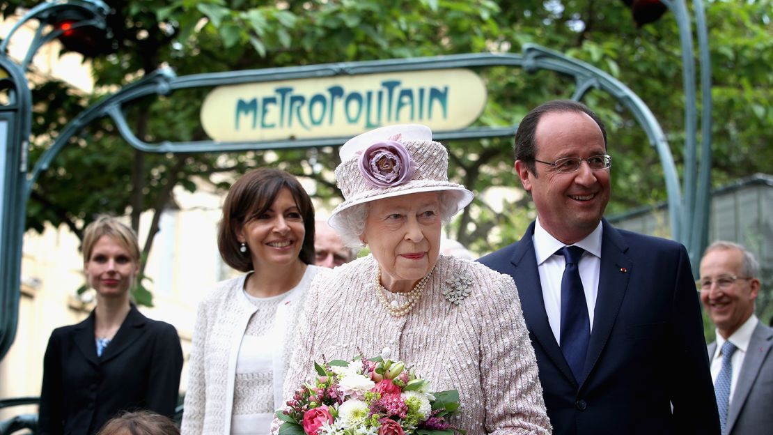 Queen Elizabeth II visits Paris Flower Market on June 7, 2014.