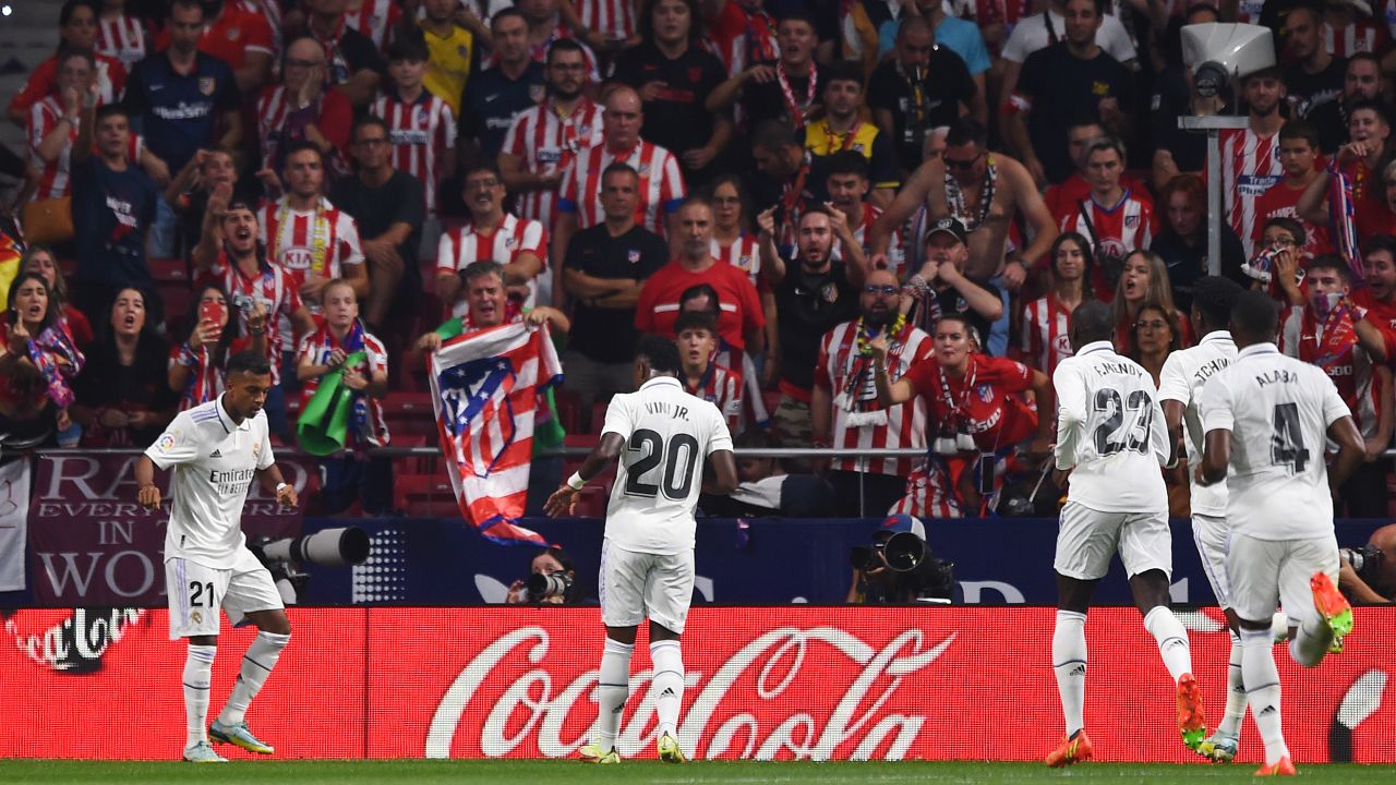 Rodrygo and Vinícius Jr. celebrate Real Madrid's first goal.