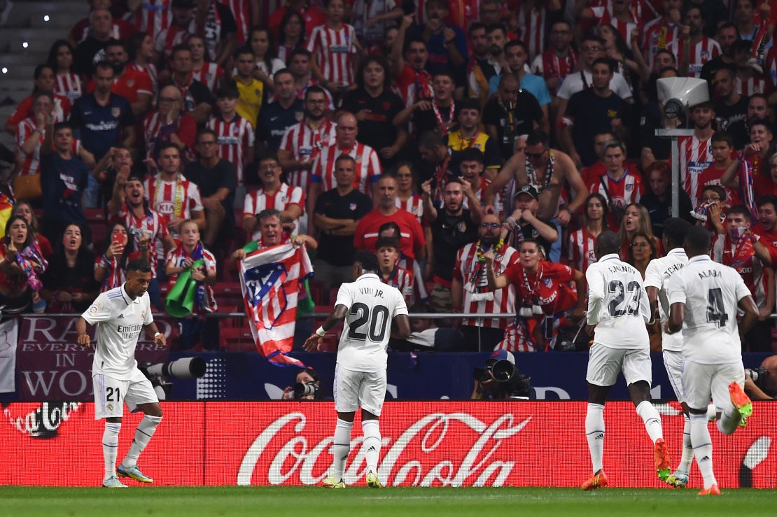 Rodrygo and Vinícius Jr. celebrate Real Madrid's first goal.