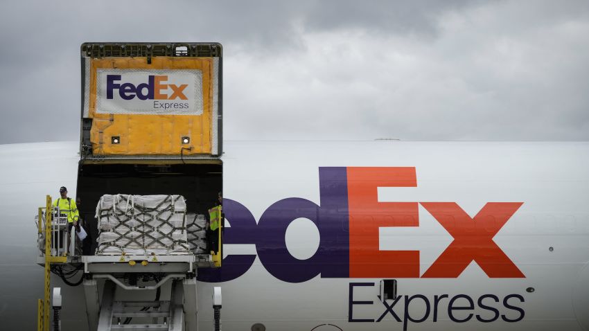 DULLES, VA - MAY 25: Pallets of baby formula are unloaded from a FedEx cargo plane upon arrival at Dulles International Airport on May 25, 2022 in Dulles, Virginia. More than 100 pallets of infant formula traveled from Ramstein Air Base in Germany to Washington Dulles International Airport. The mission is being executed to address an infant formula shortage caused by the closure of the largest U.S. formula manufacturing plant due to safety and contamination issues. (Photo by Drew Angerer/Getty Images)