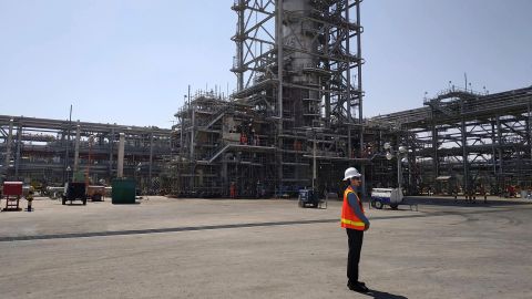 The Saudi Aramco oil refinery at the Abqaiq and Khurais oil fields in Saudi Arabia.