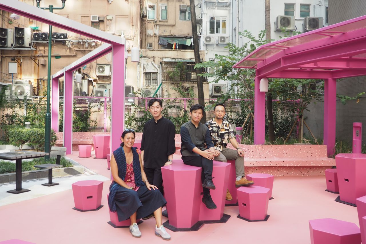 From left to right: Co-founder and executive director of the Design Trust, Marisa Yiu, and Ricky Lai, Kam Fai Hung and Xavier Tsang who were part of the design team behind Portland Street Rest Garden. 