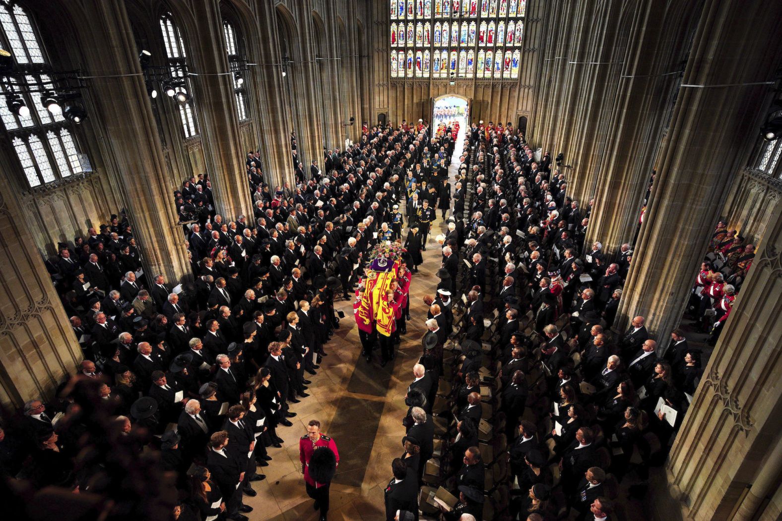Members of the royal family follow the coffin into St. George's Chapel.