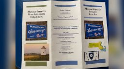 The brochure, which has now been posted by the legal group representing many of the cases, features a photo of what appears to be a road sign that reads "Massachusetts Welcomes You" and a photo of an nondescript lighthouse.  CNN obscured parts of this image to remove the phone numbers. 