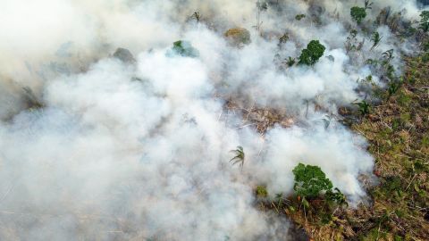 Aerial view of a burning area in Lábrea, southern Amazonas State, Brazil, on September 17, 2022. 