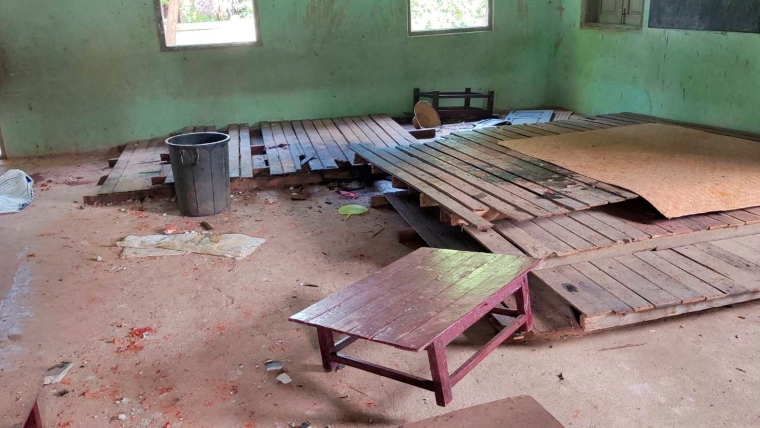 Inside the school that was hit by an air attack carried out by the Myanmar military.
