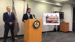 Brian Boyle, left, special agent in charge of the Drug Enforcement Administration's New England field division, and Rhode Island U.S. Attorney Zachary Cunha on Monday announce one of the largest seizures in the nation of counterfeit Adderall pills laced with methamphetamine. 