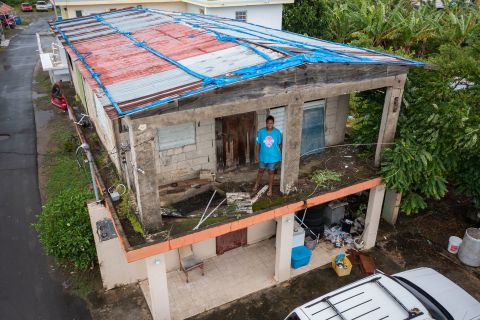 Getsabel Osorio stands at her home destroyed by Hurricane Maria five years ago in Luisa on Saturday, Sept. 17.