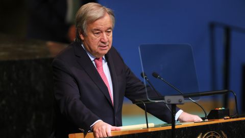 Guterres speaks at the 77th session of the United Nations General Assembly in New York City. 