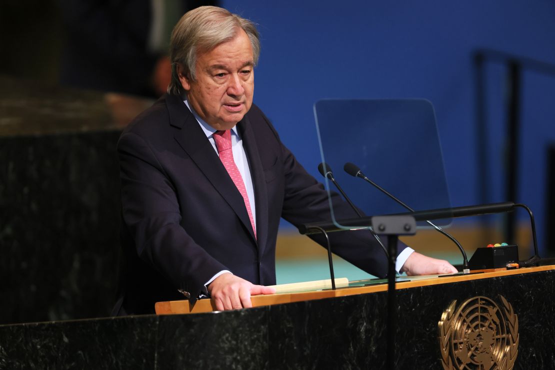 Guterres speaks at the 77th session of the United Nations General Assembly in New York City. 