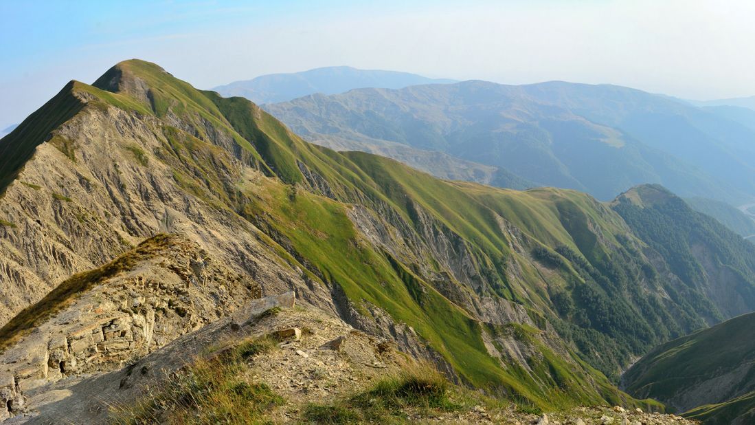 <strong>Venerable vista:</strong> The Greater Caucasus mountains as seen from the Mount Babadag trail in the Ismayilli region. 