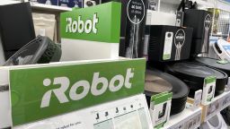 Roomba robot vacuums made by iRobot are displayed on a shelf at a Bed Bath and Beyond store on August 05, 2022 in Larkspur, California. Amazon announced plans to purchase iRobot, maker of the popular robotic vacuum Roomba, for an estimated $1.7 billion.