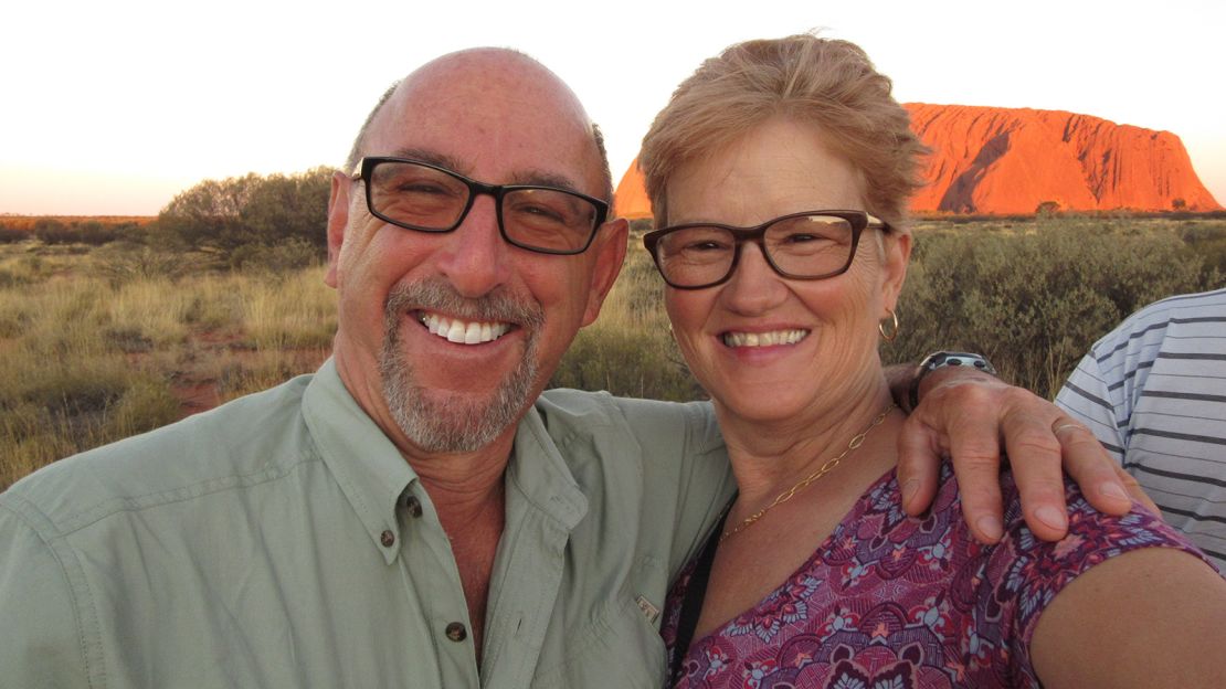 Steven in Annie at Uluru, during a visit to Australia in 2015.