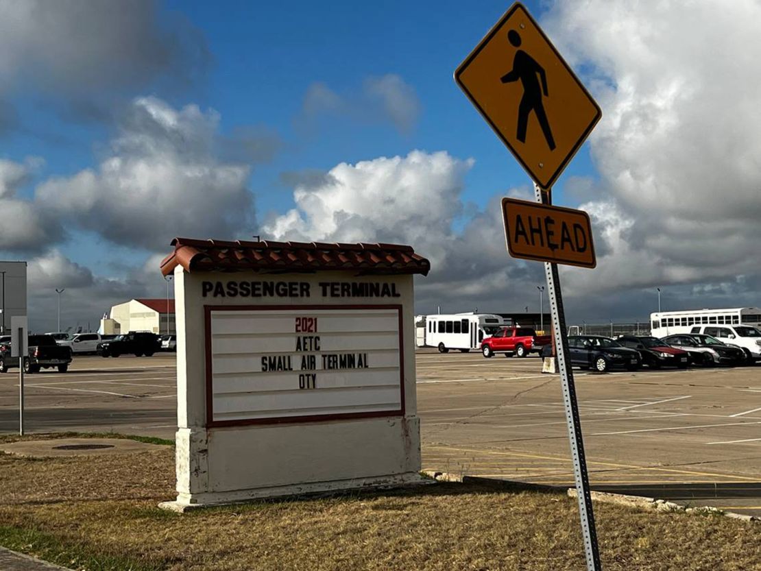 There were few signs of activity at Kelly Field in San Antonio on Tuesday morning, despite reports of a plane of migrants scheduled to take off from there and fly to Delaware.