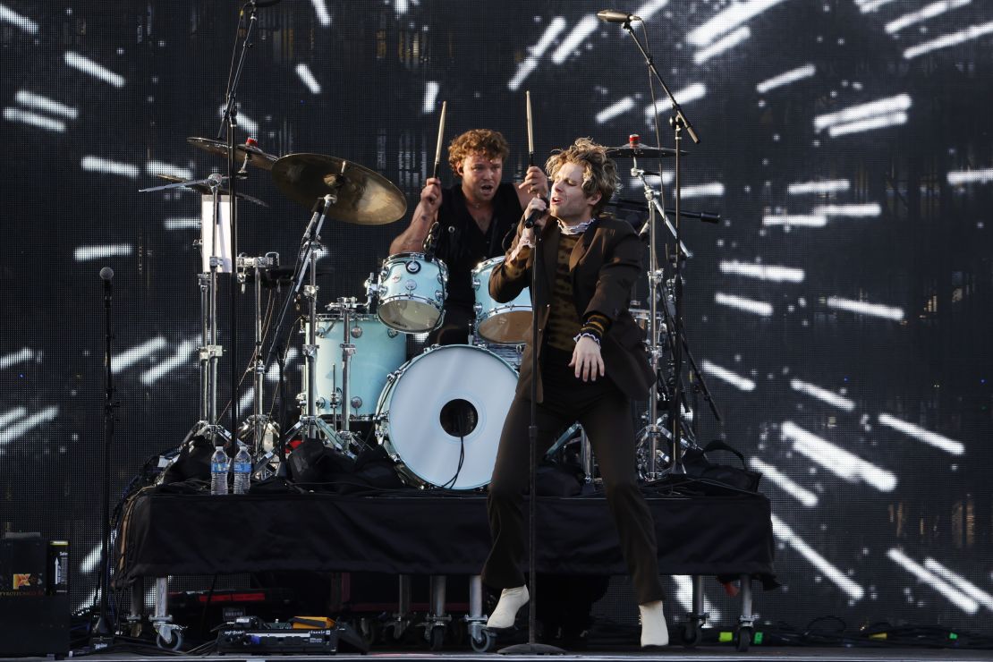 (From left) Ashton Irwin and Luke Hemmings of 5 Seconds of Summer perform at the 2022 iHeartRadio Wango Tango at Dignity Health Sports Park on June 4 in Carson, California. 