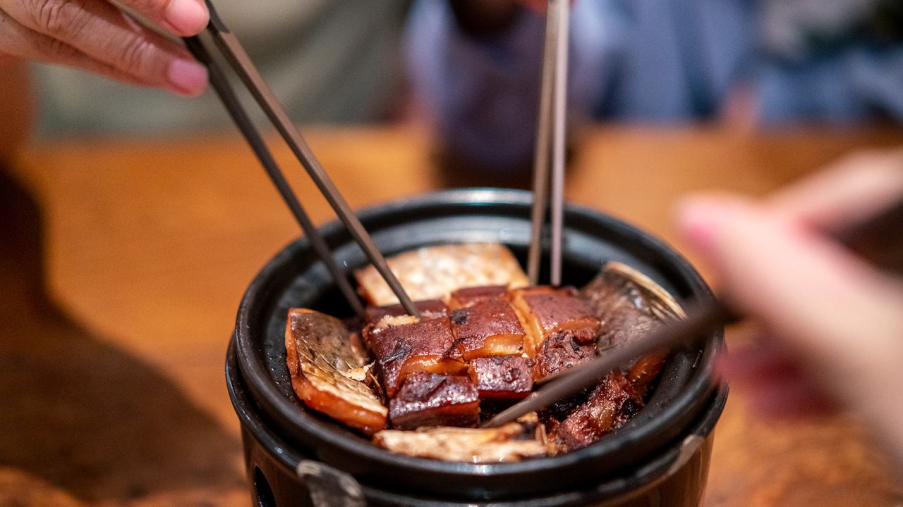 <strong>Dongpo pork: </strong>Named after famous poet, painter and statesman Su Dongpo (who lived about 1,000 years ago), the fall-off-the-bone <em>Dongpo rou</em> features braised pork belly with rock sugar, soy sauce, yellow wine and other herbs and seasonings. 