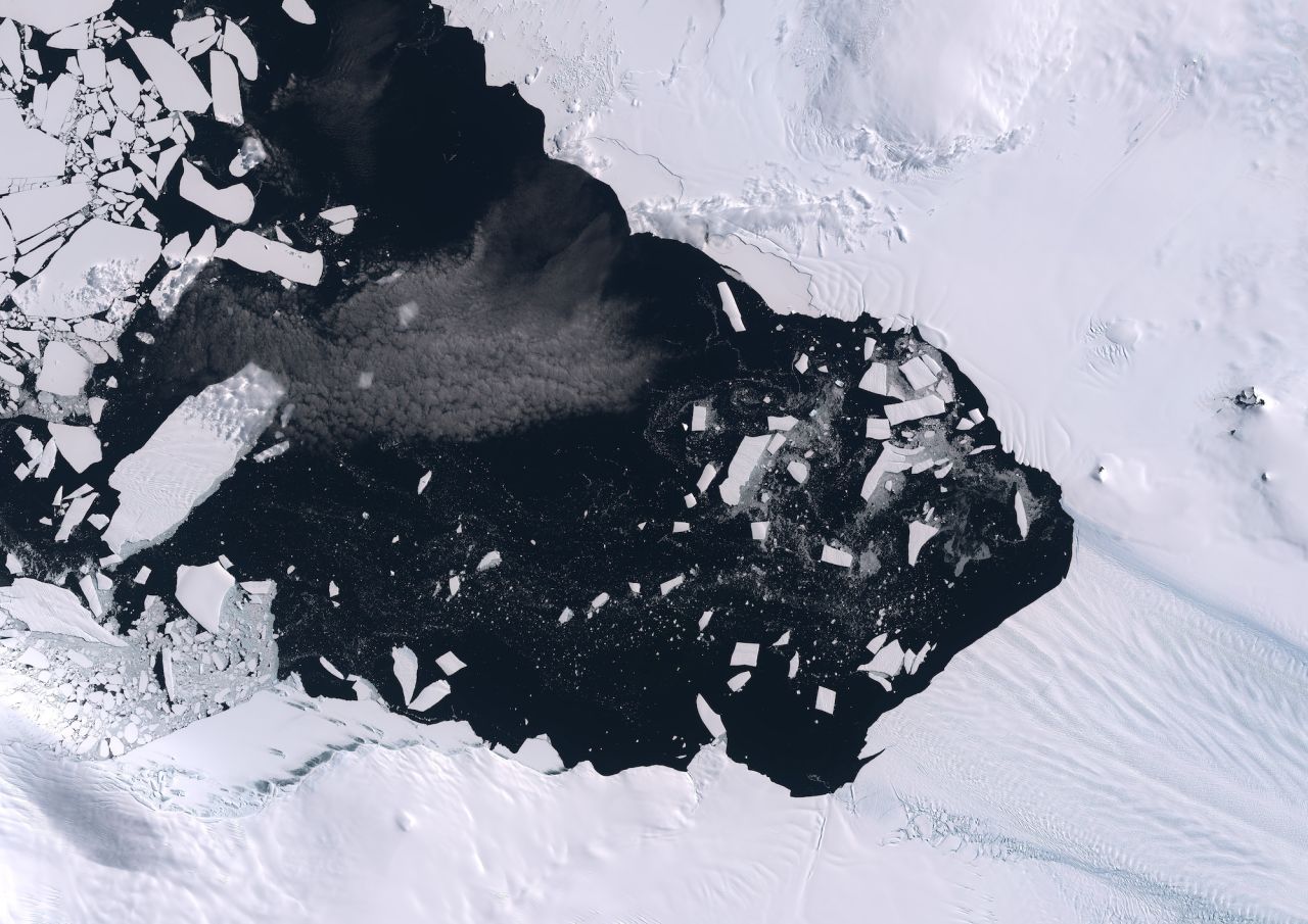 Neighboring Thwaites is Pine Island, another of the <a href="https://earthobservatory.nasa.gov/features/pine-island" target="_blank" target="_blank">fastest-retreating glaciers</a> in Antarctica.  Satellite images like this one have been key to illustrating its retreat and major calving events (when a block of ice breaks off from the end of the glacier). In recent years, the <a href="https://earthobservatory.nasa.gov/features/pine-island" target="_blank" target="_blank">calving rate has increased</a> causing the glacier to shrink more rapidly.