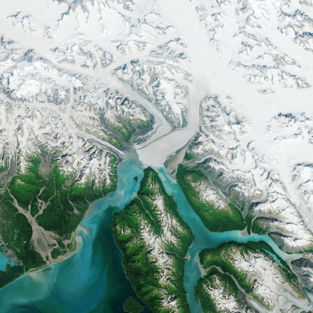 Hubbard Glacier, in Alaska, is seven miles wide, and is <a href="index.php?page=&url=https%3A%2F%2Fwww.nps.gov%2Fwrst%2Flearn%2Fnature%2Fglaciers.htm%23%3A%7E%3Atext%3DHubbard%2520Glacier%2C-The%2520Hubbard%2520Glacier%26text%3DIt%2520is%252076%2520miles%2520long%2CElias%2520National%2520Park%2520%2526%2520Preserve." target="_blank" target="_blank">North America's largest tidewater glacier</a> (one that terminates in the sea). It is currently considered in a stable position and in 2015 <a href="index.php?page=&url=https%3A%2F%2Fearthobservatory.nasa.gov%2Fimages%2F85900%2Fthe-advance-of-hubbard-glacier%23%3A%7E%3Atext%3DWith%2520nowhere%2520to%2520drain%252C%2520runoff%2C%280.8%2520feet%29%2520per%2520day." target="_blank" target="_blank">NASA reported</a> that it had steadily grown over the previous 100 years.