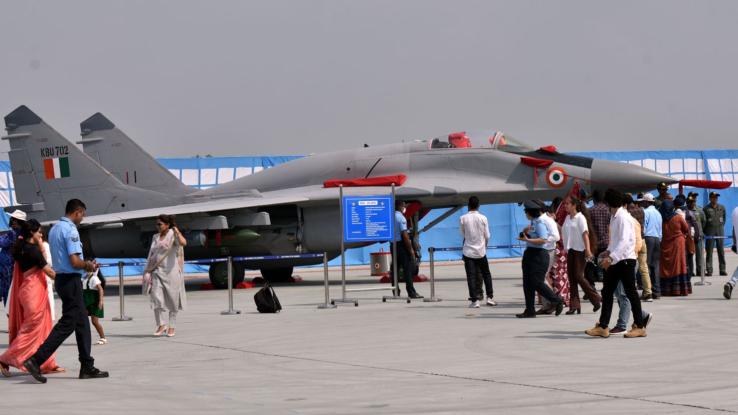 An Indian Air Force Mig 29 fighter jet on October 6, 2021, in Ghaziabad, India. Russia is India's biggest arms supplier. 