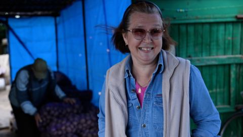 "Don't be scared," says potato-seller Natalia.